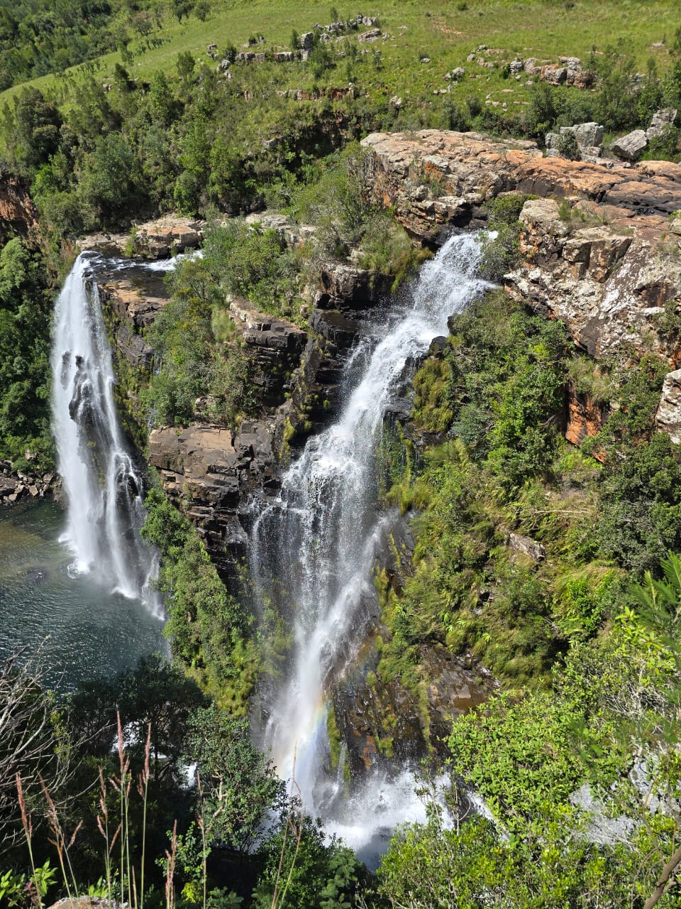 Lisbon Falls cascading down lush cliffs near Sabie in Mpumalanga, South Africa's scenic Panorama Route